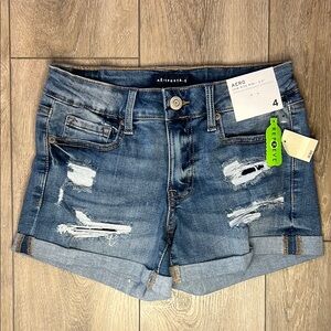 Aeropostale Blue Jean Shorts with Distressed Look and Folded Cuff